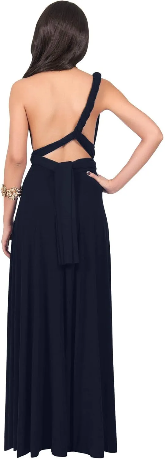 KOH KOH Womens Long Bridesmaid One Shoulder Convertible Wrap Cocktail Maxi Dress