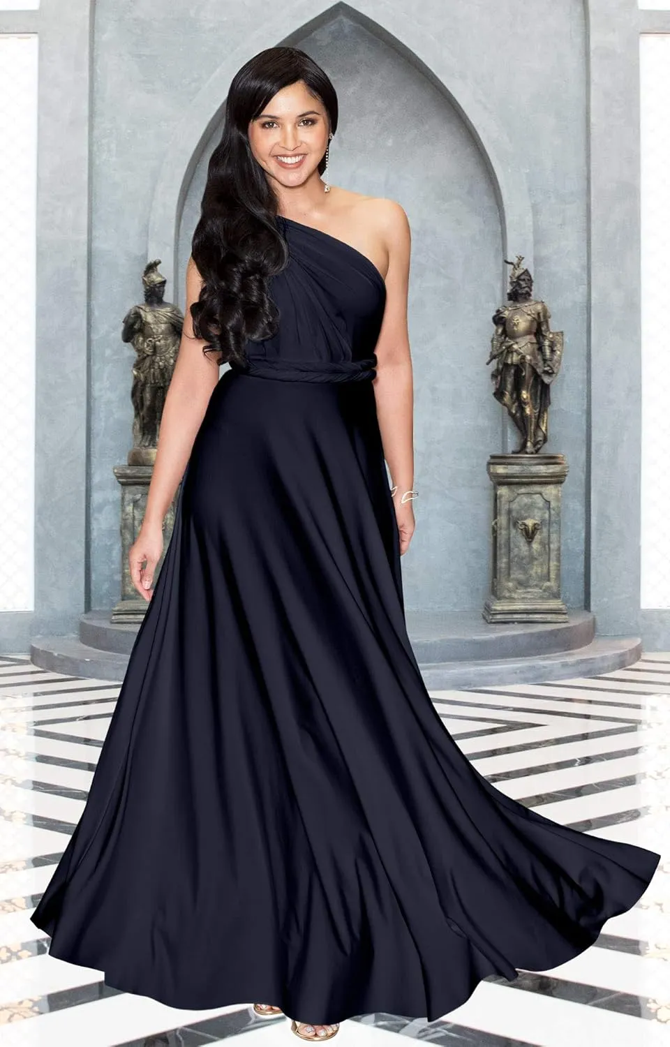 KOH KOH Womens Long Bridesmaid One Shoulder Convertible Wrap Cocktail Maxi Dress