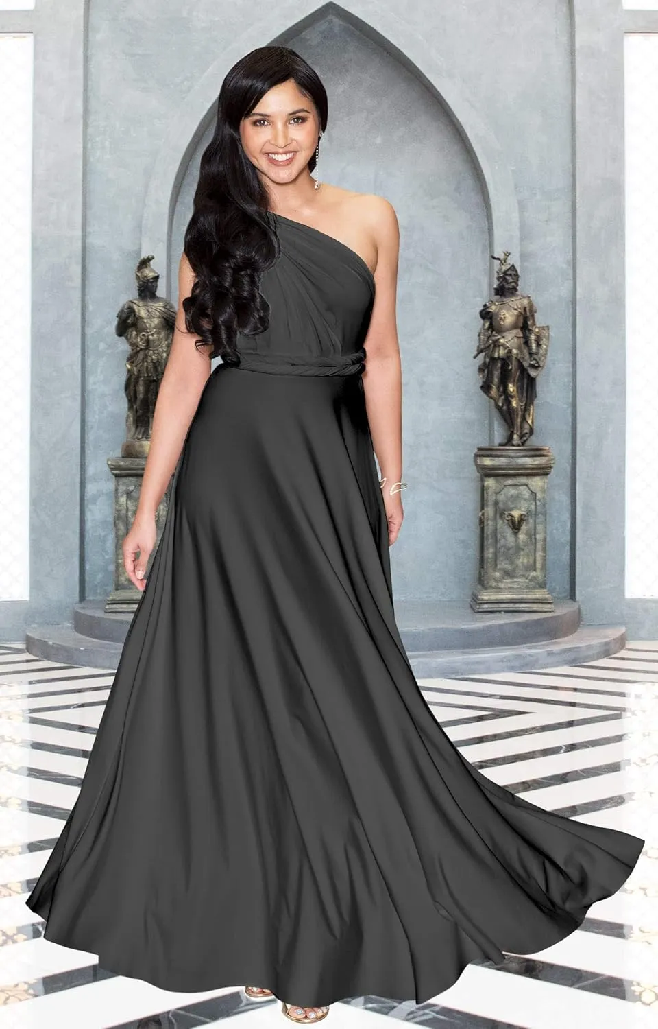 KOH KOH Womens Long Bridesmaid One Shoulder Convertible Wrap Cocktail Maxi Dress