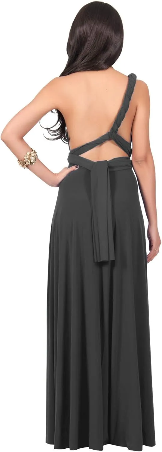 KOH KOH Womens Long Bridesmaid One Shoulder Convertible Wrap Cocktail Maxi Dress
