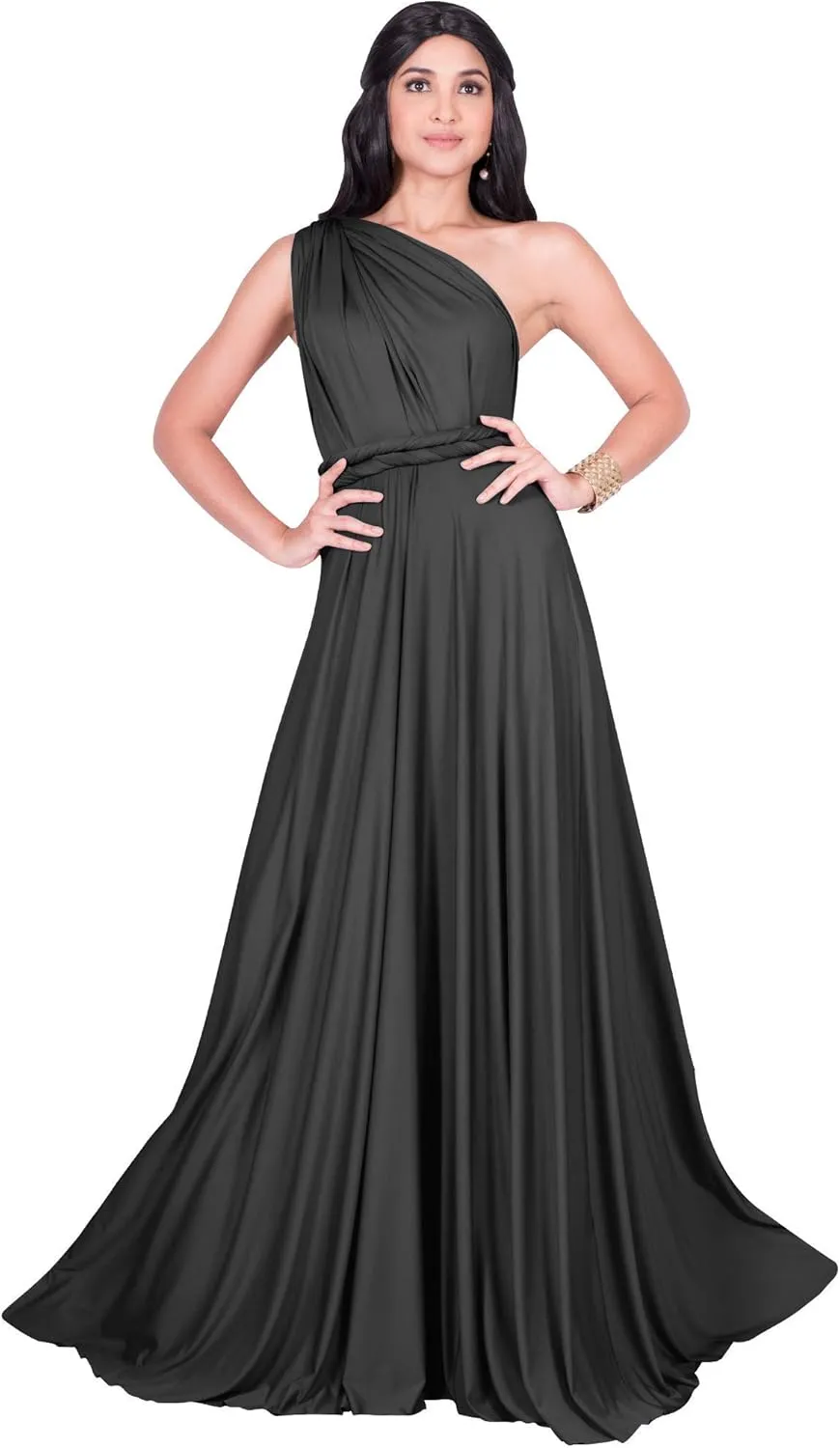 KOH KOH Womens Long Bridesmaid One Shoulder Convertible Wrap Cocktail Maxi Dress