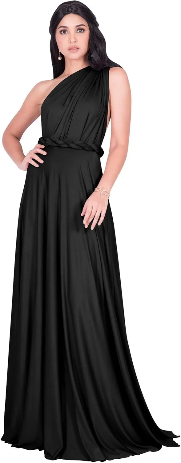 KOH KOH Womens Long Bridesmaid One Shoulder Convertible Wrap Cocktail Maxi Dress