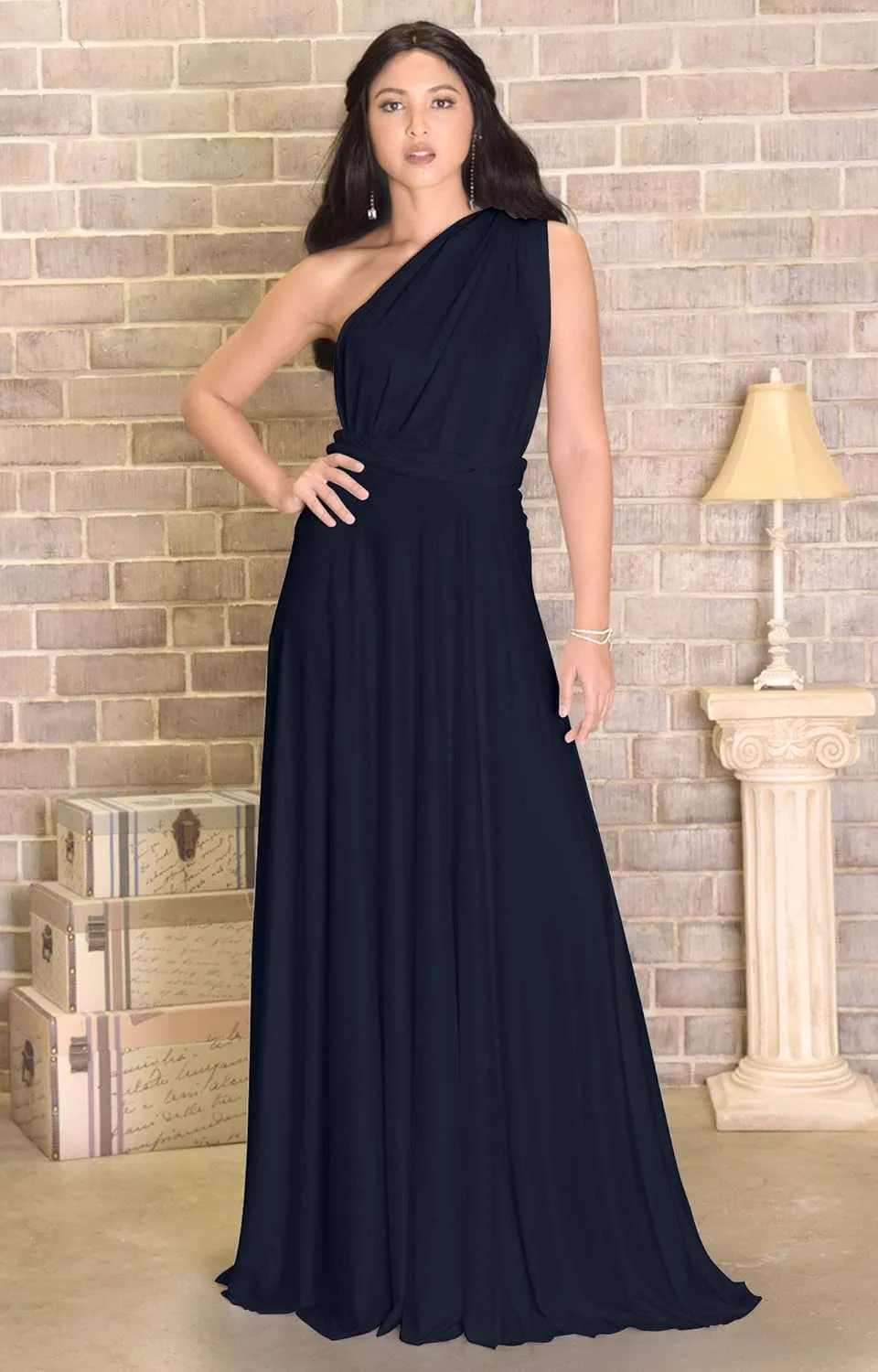 KOH KOH Womens Long Bridesmaid One Shoulder Convertible Wrap Cocktail Maxi Dress
