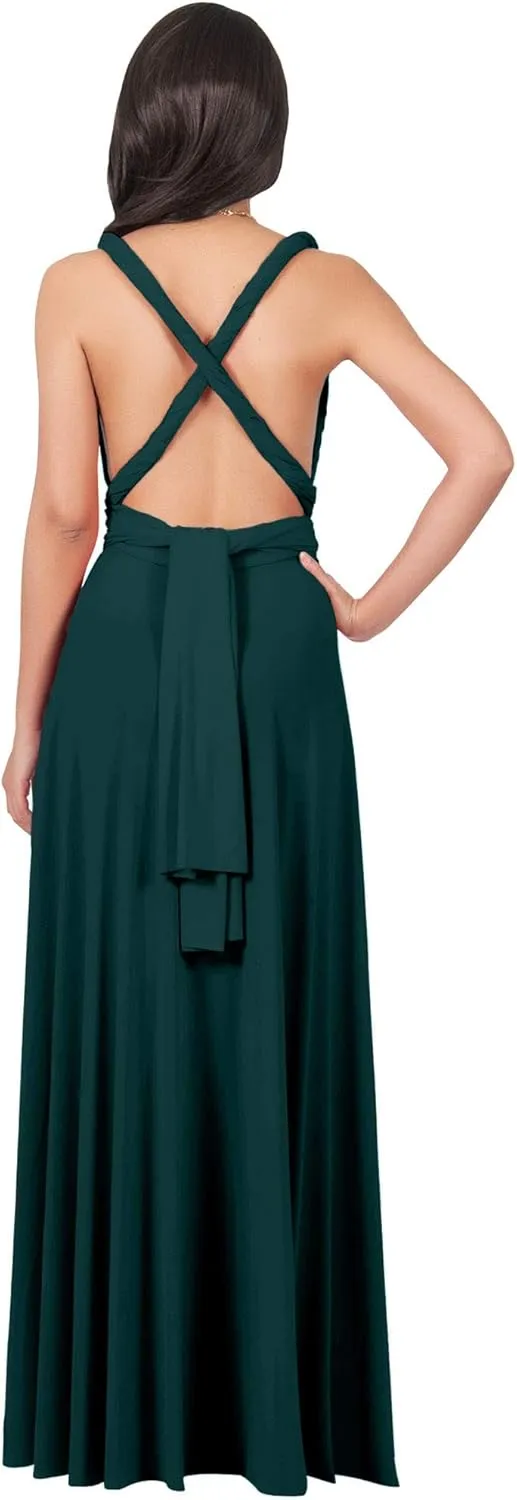 KOH KOH Womens Long Bridesmaid One Shoulder Convertible Wrap Cocktail Maxi Dress