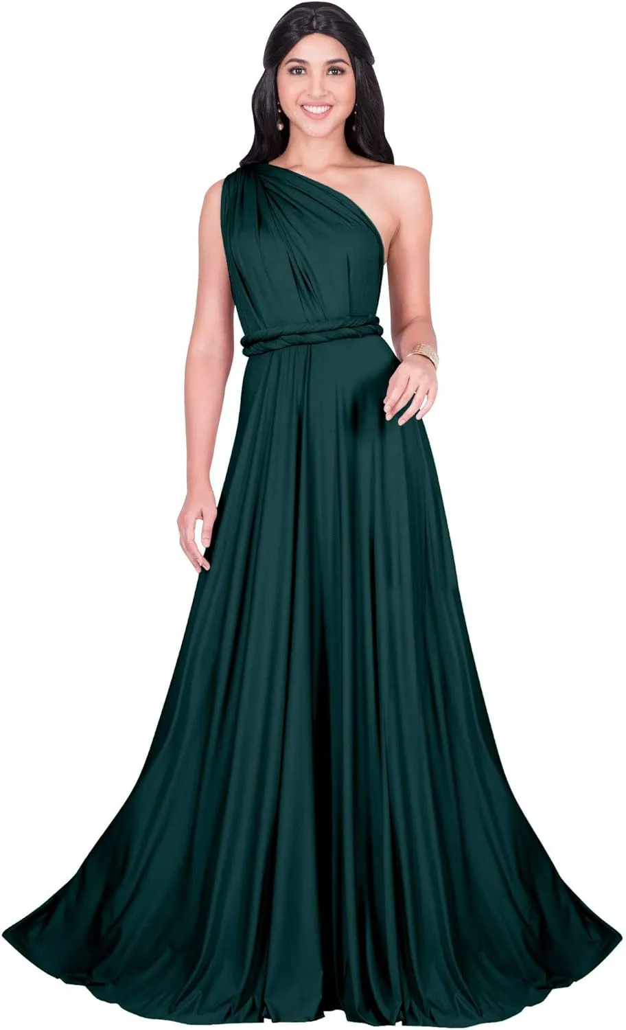 KOH KOH Womens Long Bridesmaid One Shoulder Convertible Wrap Cocktail Maxi Dress