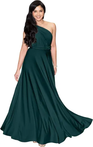 KOH KOH Womens Long Bridesmaid One Shoulder Convertible Wrap Cocktail Maxi Dress