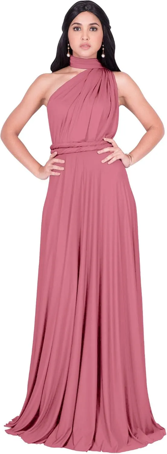 KOH KOH Womens Long Bridesmaid One Shoulder Convertible Wrap Cocktail Maxi Dress