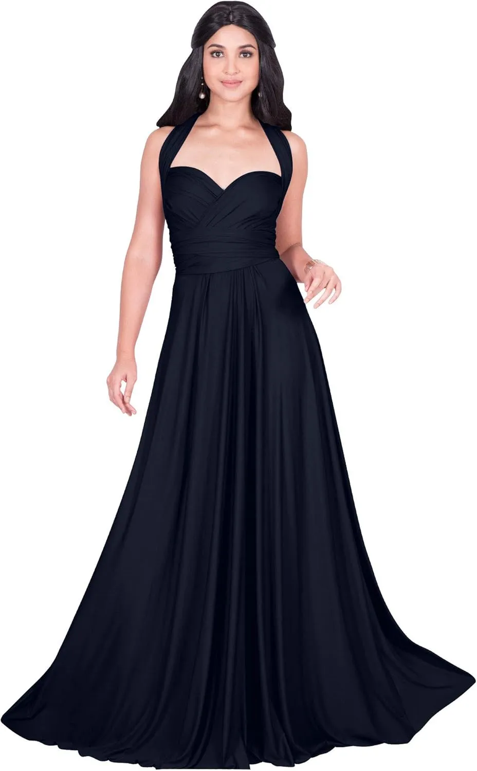 KOH KOH Womens Long Bridesmaid One Shoulder Convertible Wrap Cocktail Maxi Dress
