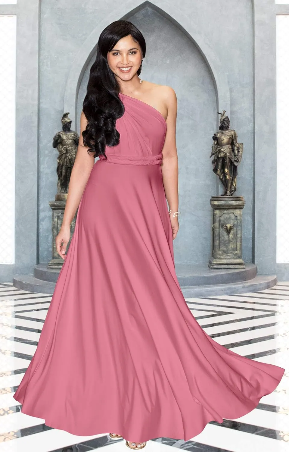KOH KOH Womens Long Bridesmaid One Shoulder Convertible Wrap Cocktail Maxi Dress