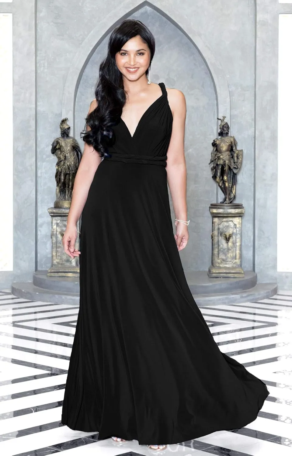 KOH KOH Womens Long Bridesmaid One Shoulder Convertible Wrap Cocktail Maxi Dress