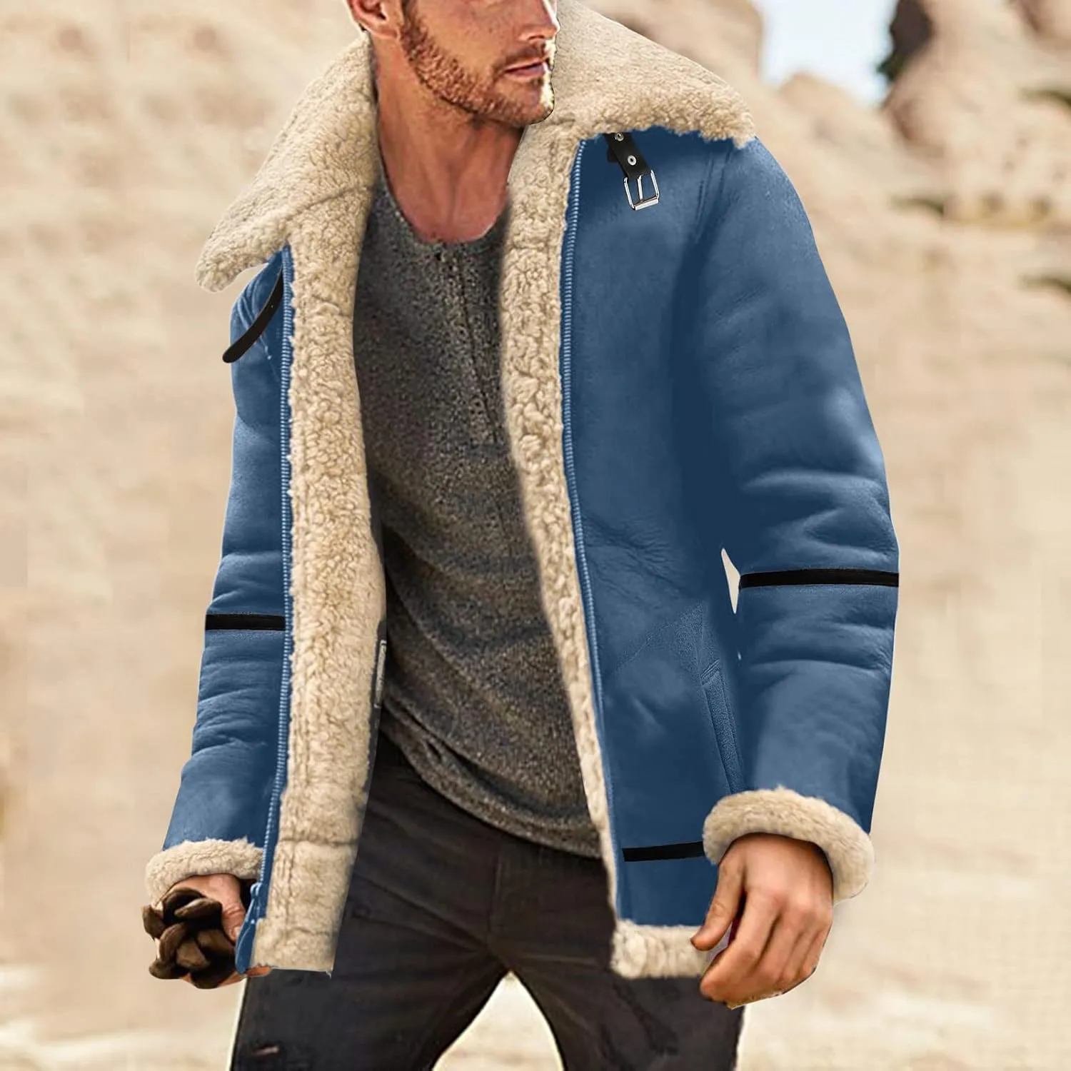 LCMTWX Jackets for Men Winter Outerwear Single-breasted Solid Color Lapel Long Sleeve Coat Cardigan Plush Long Coat Mens