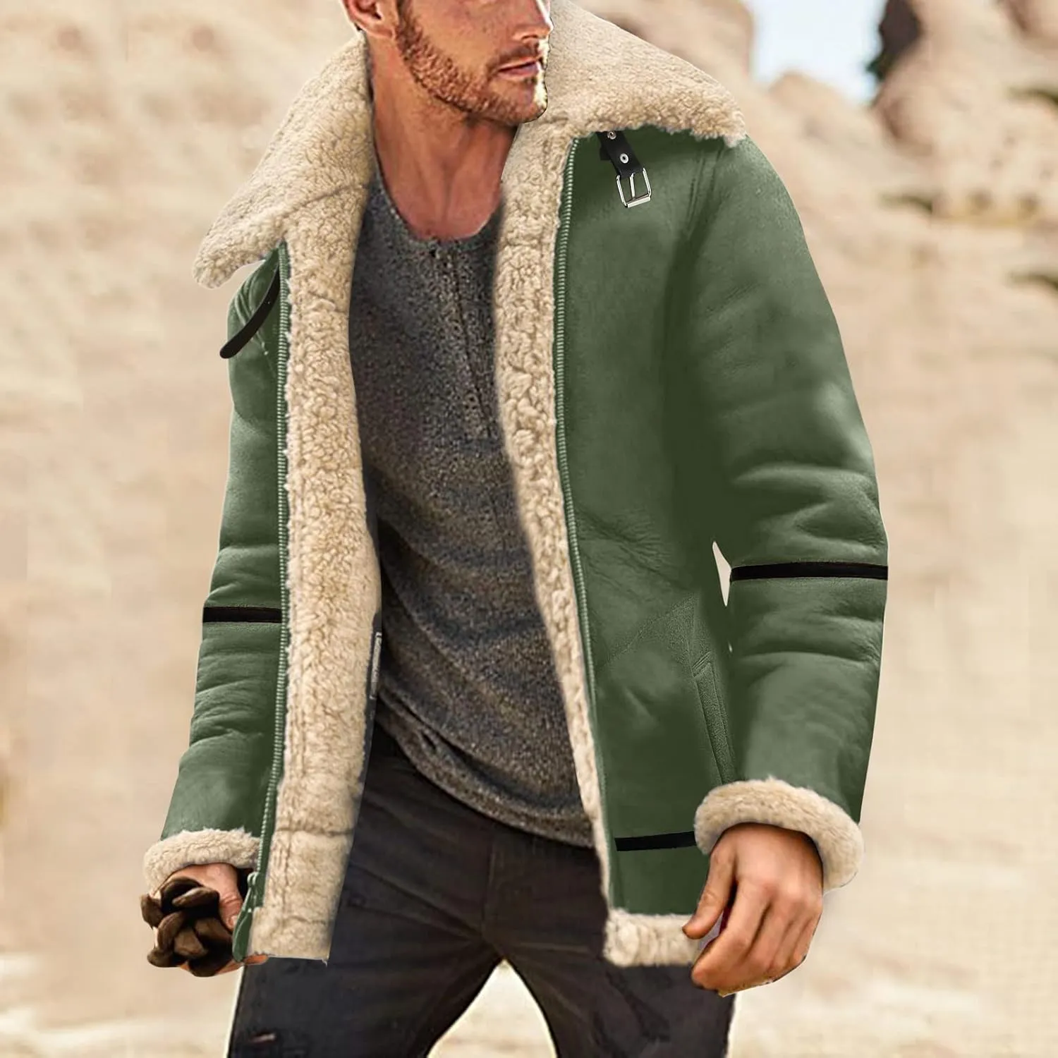 LCMTWX Jackets for Men Winter Outerwear Single-breasted Solid Color Lapel Long Sleeve Coat Cardigan Plush Long Coat Mens