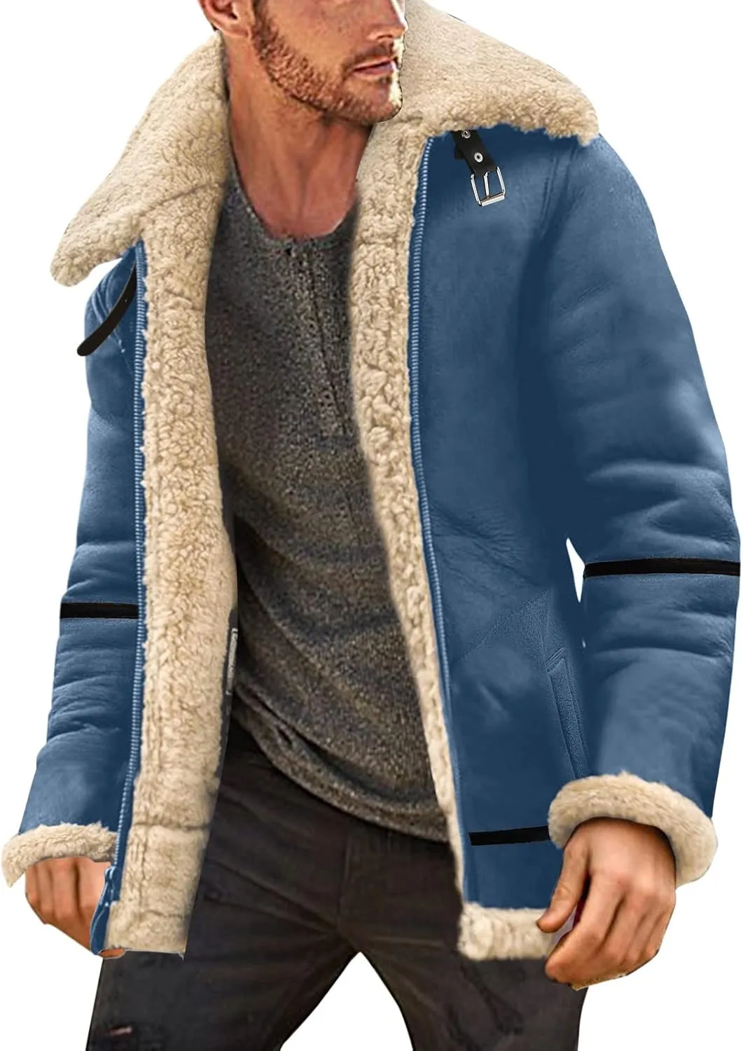 LCMTWX Jackets for Men Winter Outerwear Single-breasted Solid Color Lapel Long Sleeve Coat Cardigan Plush Long Coat Mens