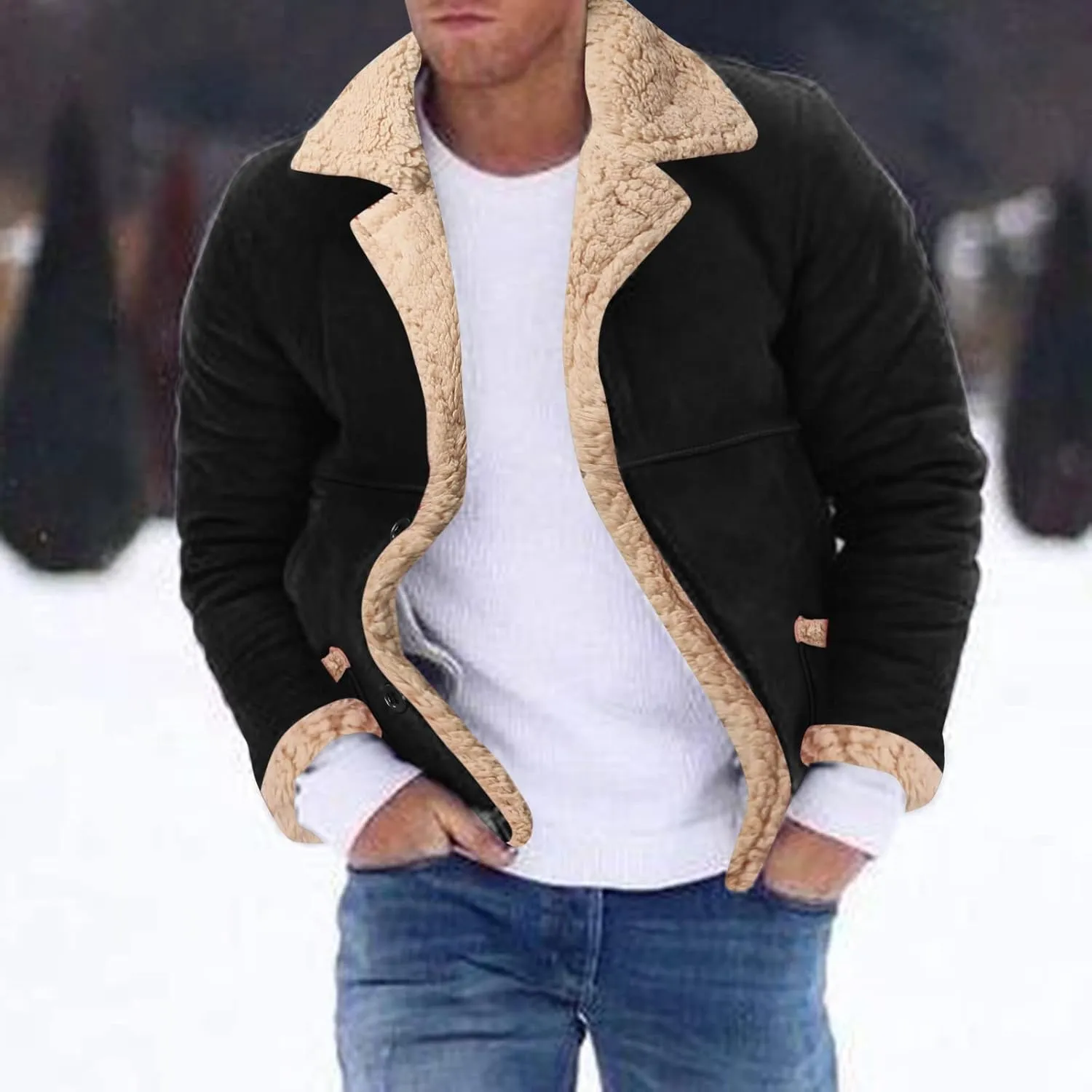 LCMTWX Mens Puffer Jackets Coat Button Solid Color Jacket Leather Windbreaker Long Sleeve Men's Winter Thickened Warm