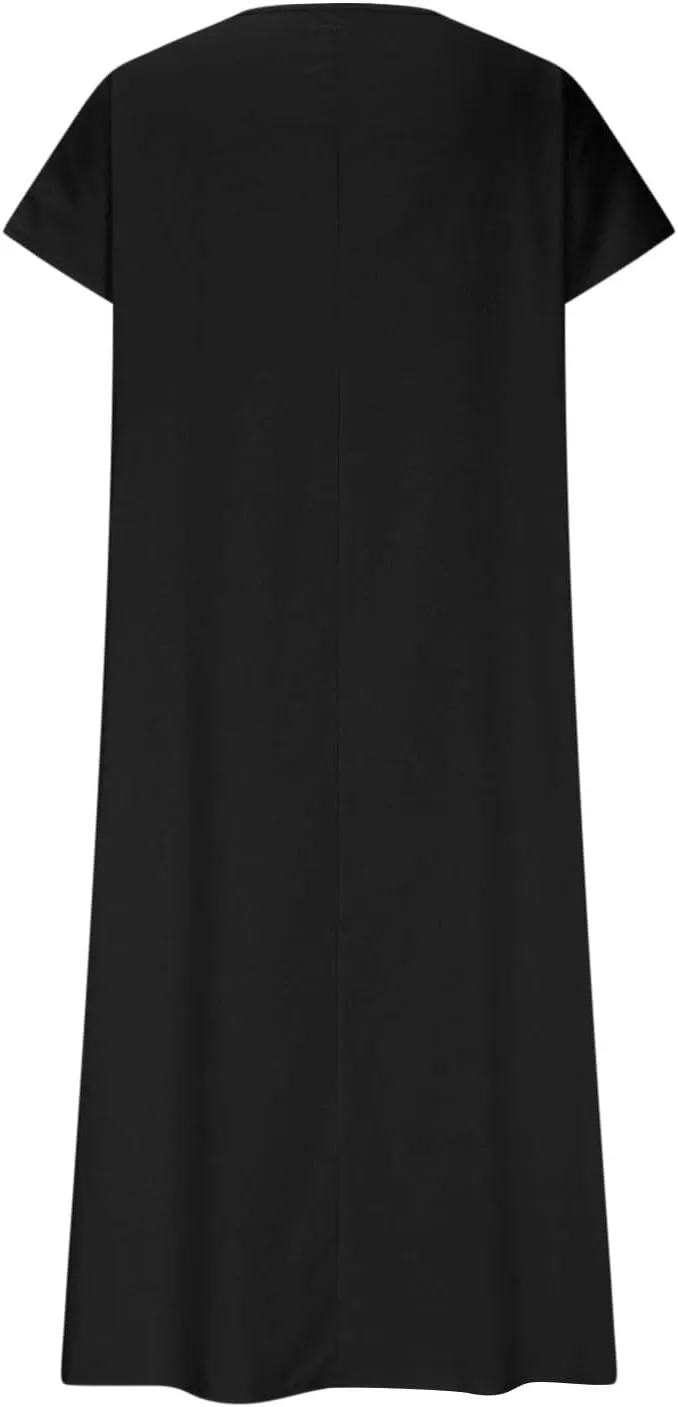 Linen Dresses for Women 2025,Beach Vacation T Shirt Sundresses Modest Loose Fit Boho Western Beige Summer Dresses