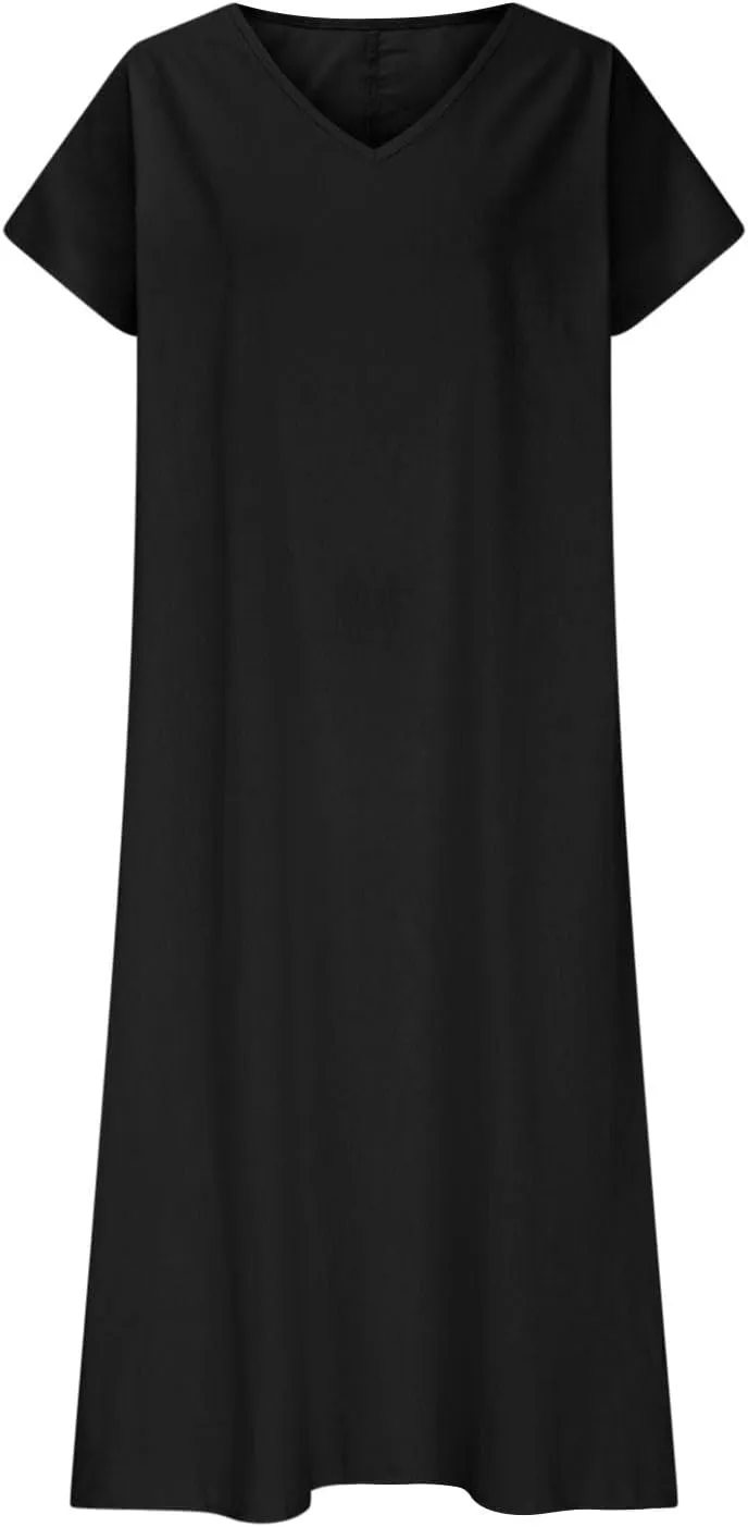 Linen Dresses for Women 2025,Beach Vacation T Shirt Sundresses Modest Loose Fit Boho Western Beige Summer Dresses
