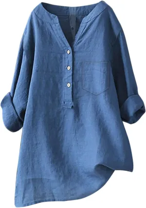 Linen Shirts for Women 2025 Spring Summer Plus Size Long Sleeve Tops Dressy Casual Loose Comfy Work Gauze Blouses