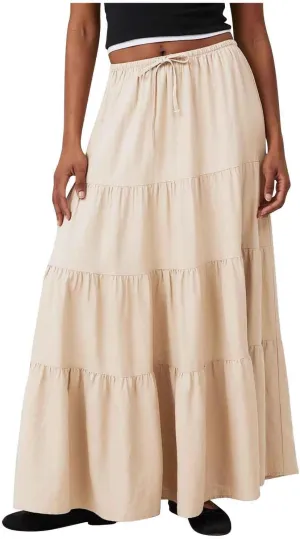 Long Flowy Skirts for Women Boho Summer Tiered Skirts Drawstring Waist Casual Maxi Skirts A Line Beach Skirts