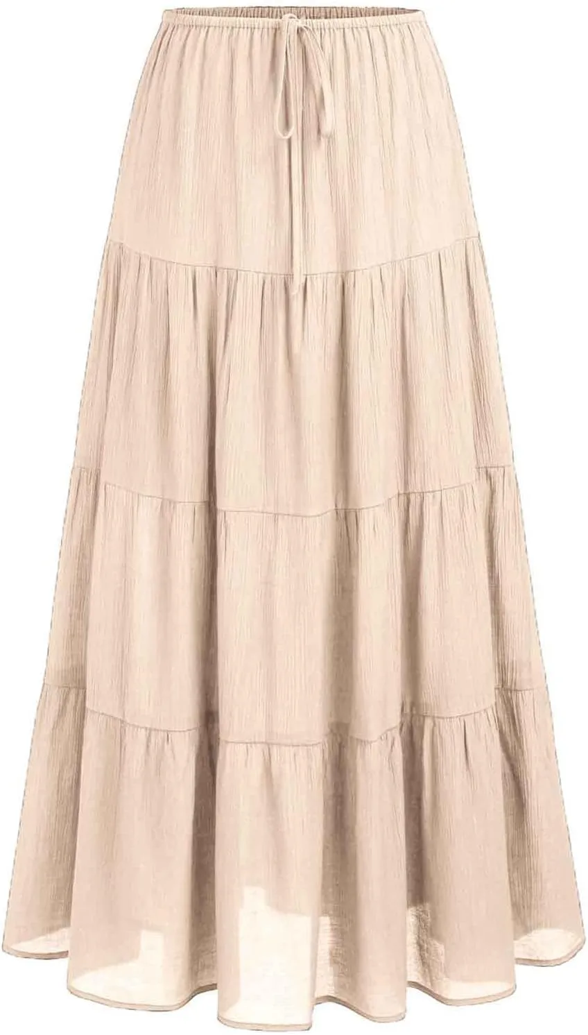 Long Flowy Skirts for Women Boho Summer Tiered Skirts Drawstring Waist Casual Maxi Skirts A Line Beach Skirts