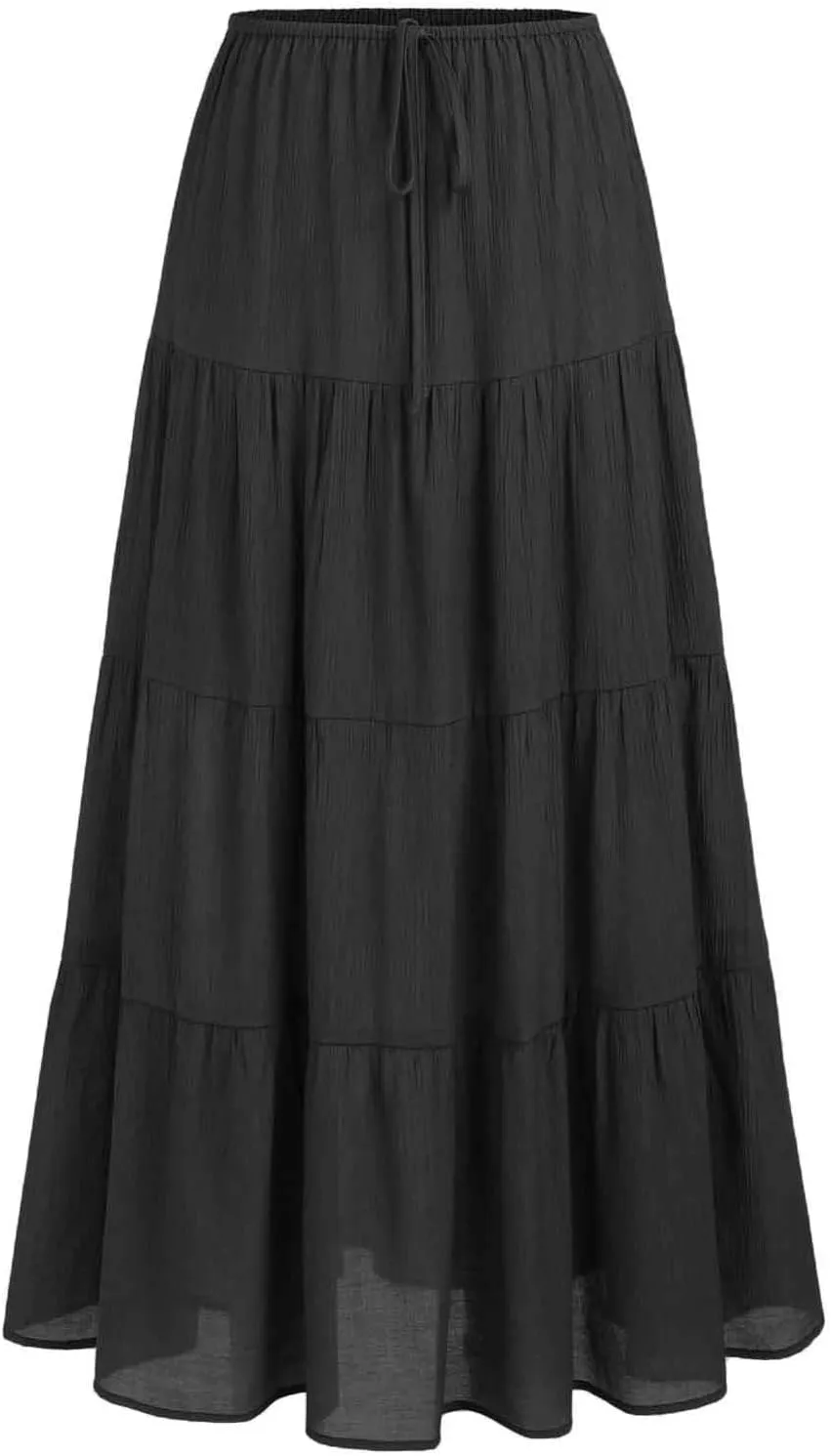 Long Flowy Skirts for Women Boho Summer Tiered Skirts Drawstring Waist Casual Maxi Skirts A Line Beach Skirts