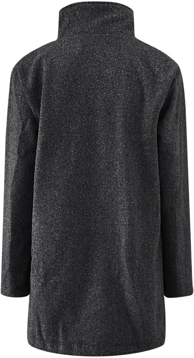 Long Pea Coats for Women Stand Collar Single Breasted Wool Coats Wool Blend Peacoat Winter Casual Overcoat Jacket