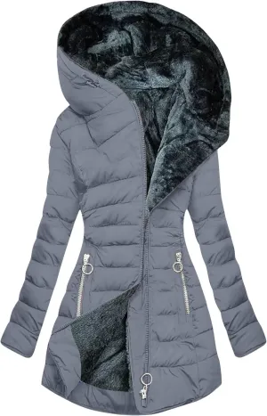 Long Winter Coats for Women Fleece Lined Warm Puffer Jackets Thicken Fur Hooded Parka Outerwear with Zipper Pockets