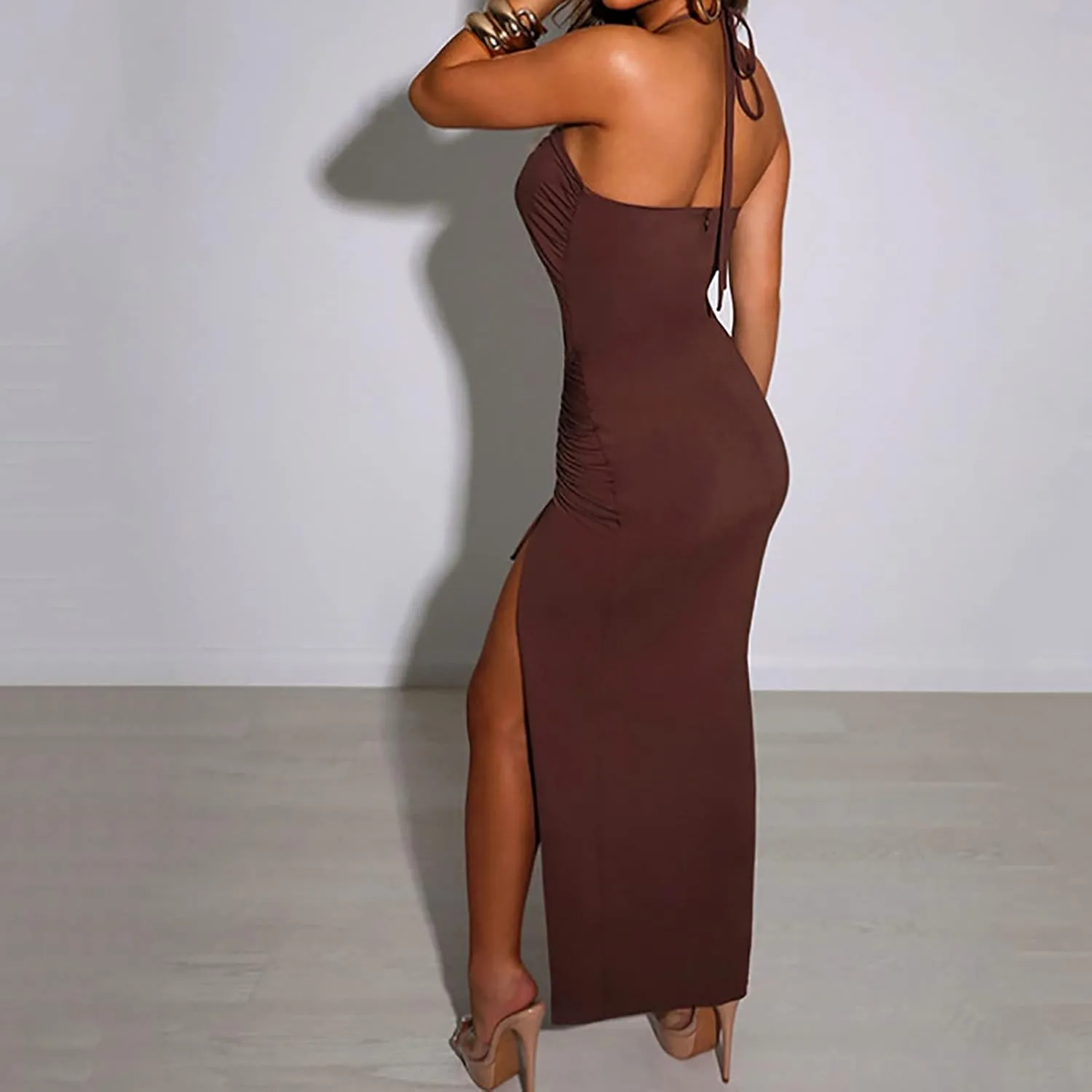 Maxi Dresses for Women 2025 Spaghetti Straps Midi Dress Sleevelesss Cutout Tie Side Dresses Long Drawstring Sundress