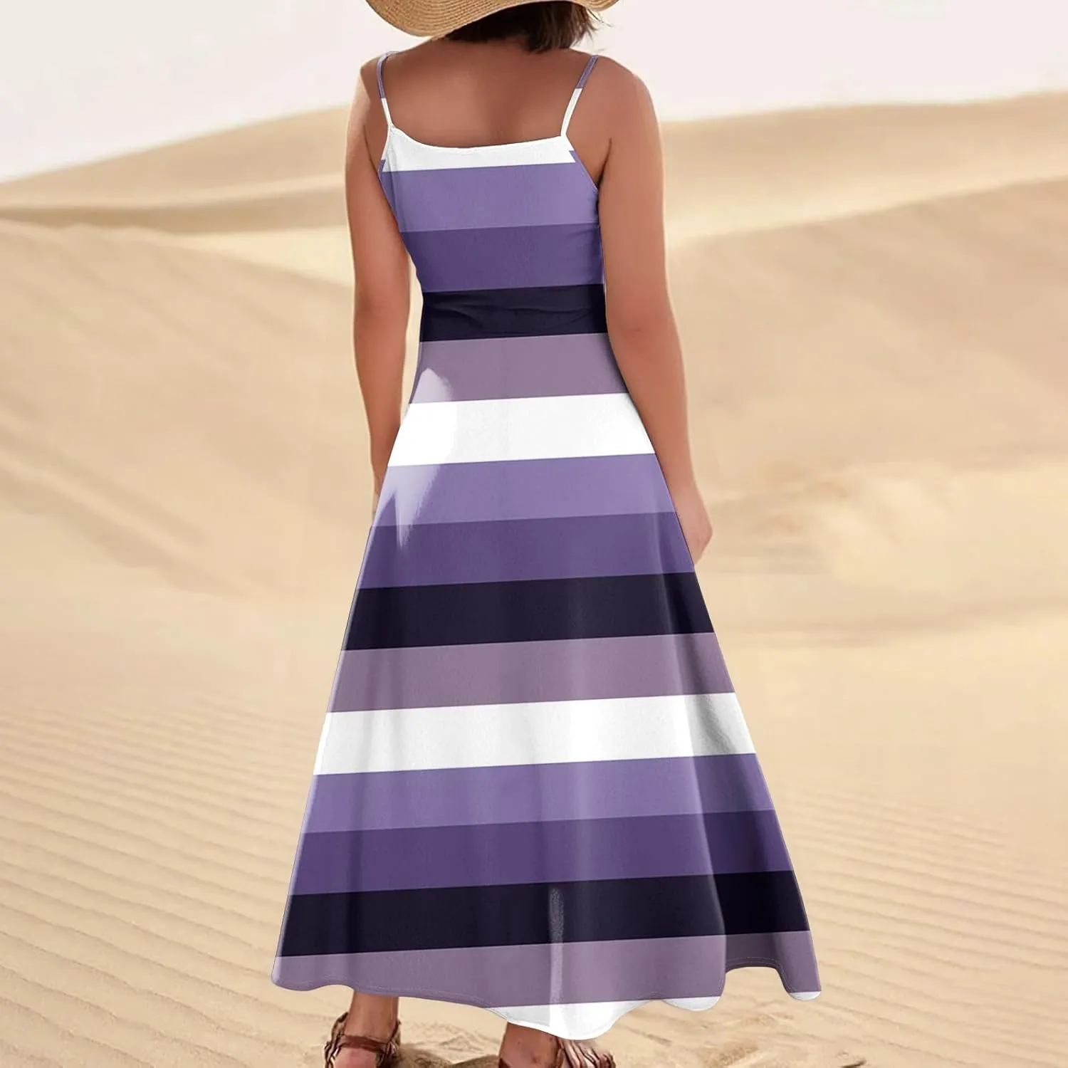 Maxi Dresses for Women 2025 Summer Loose Fit Beach Vacation Dress Sleeveless O Neck Sundress Casual Tank Dress with Pockets