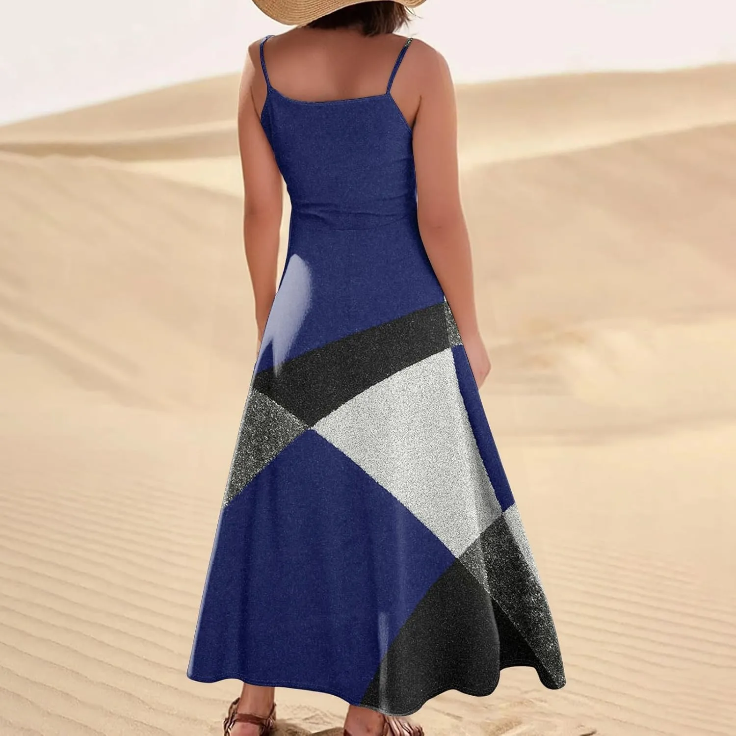 Maxi Dresses for Women 2025 Summer Loose Fit Beach Vacation Dress Sleeveless O Neck Sundress Casual Tank Dress with Pockets