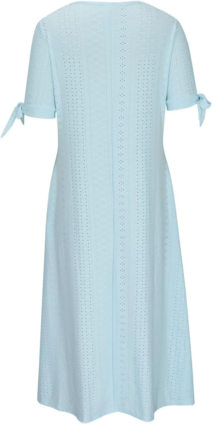 Maxi Long Dresses for Women 2025 Summer Womens Eyelet Dress Short Sleeve Tshirt Dress Casual Vacation Sundress