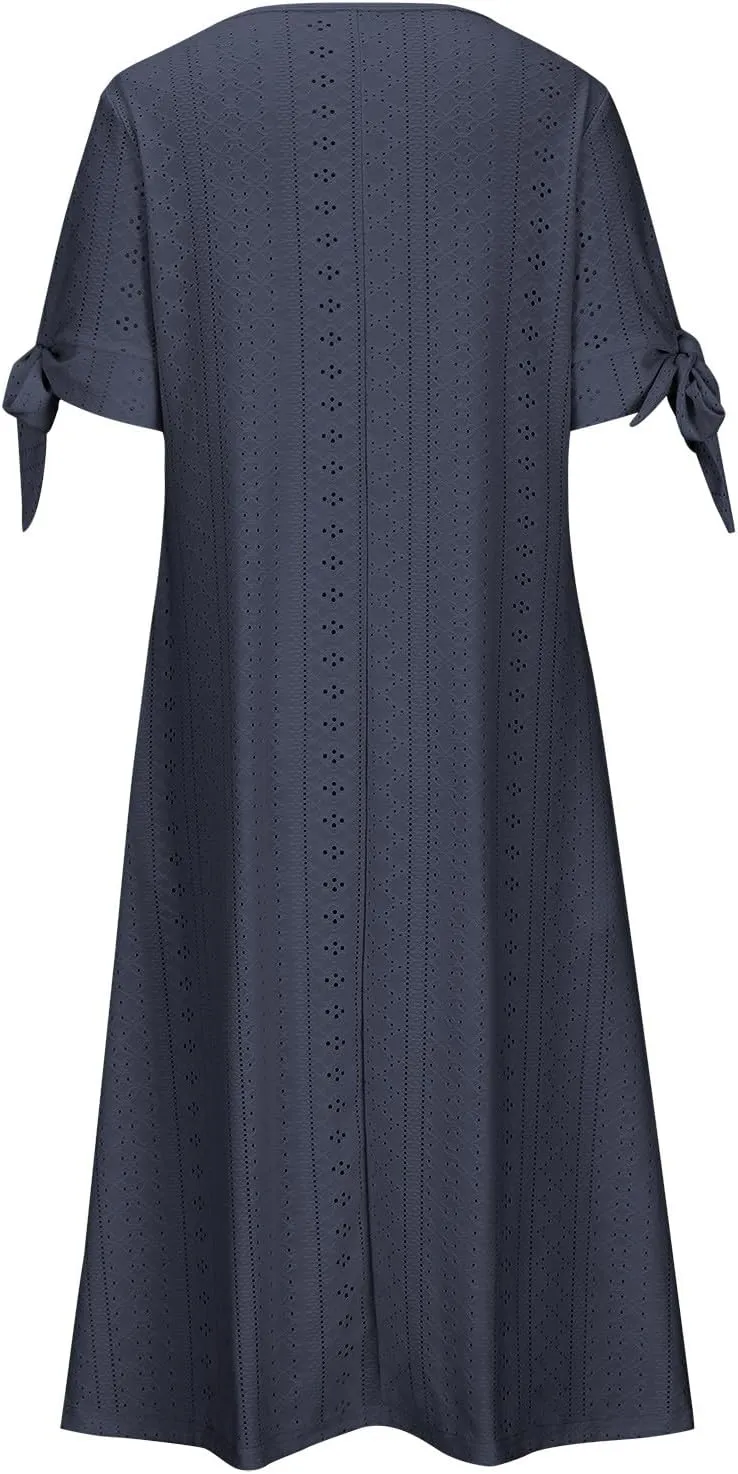 Maxi Long Dresses for Women 2025 Summer Womens Eyelet Dress Short Sleeve Tshirt Dress Casual Vacation Sundress
