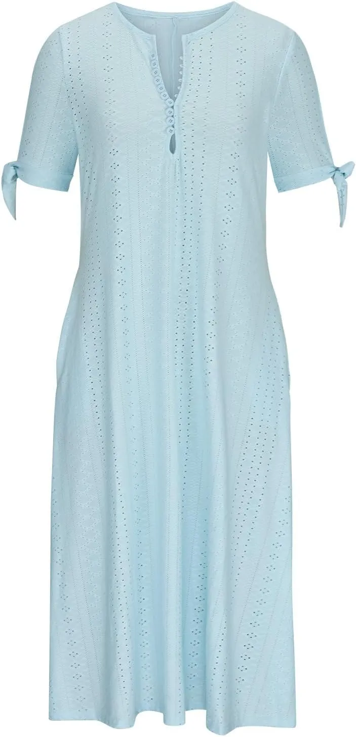 Maxi Long Dresses for Women 2025 Summer Womens Eyelet Dress Short Sleeve Tshirt Dress Casual Vacation Sundress