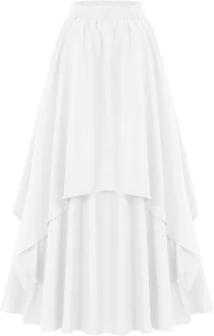 Maxi Skirt for Women Summer Boho Elastic High Waist Pleated A-Line Flowy Ruffle Table Skirts for Rectangle Tables 8ft