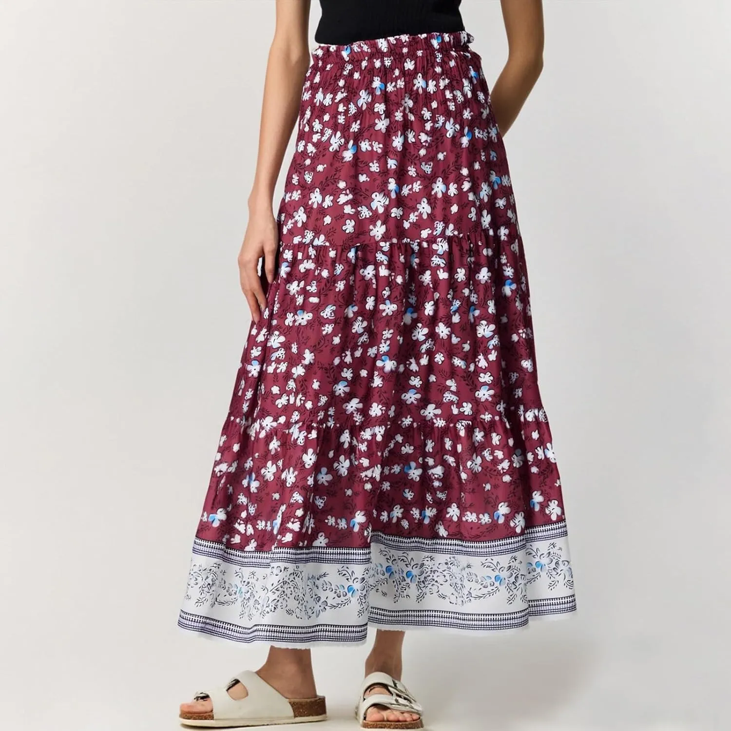 Maxi Skirt for Women Summer Layered Tiered High Waisted Beach Skirts Ruched A Line Skirts Fashion Skirt Long