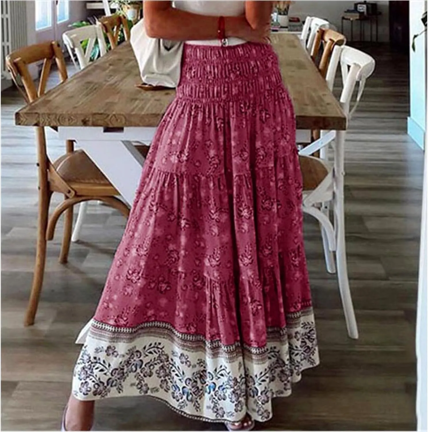 Maxi Skirt for Women Summer Layered Tiered High Waisted Beach Skirts Ruched A Line Skirts Fashion Skirt Long