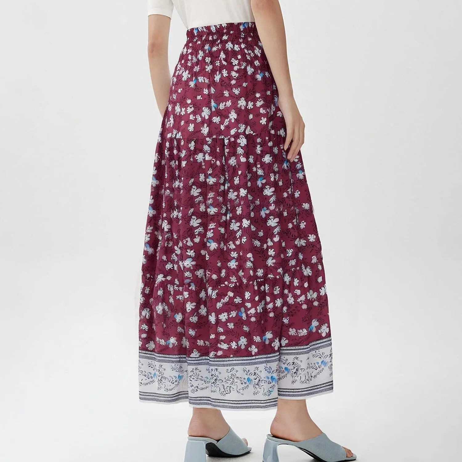 Maxi Skirt for Women Summer Layered Tiered High Waisted Beach Skirts Ruched A Line Skirts Fashion Skirt Long