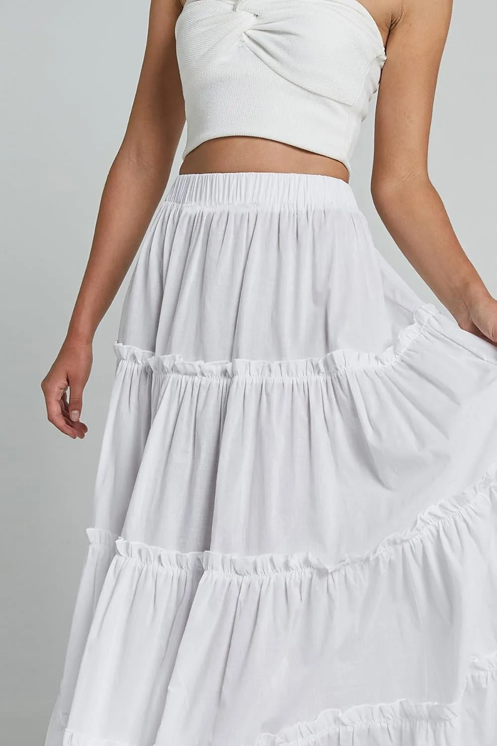 Maxi Tiered Skirts for Women Long Boho Skirt Pleated A-Line Elastic Waist Flowy Long Beach Skirt