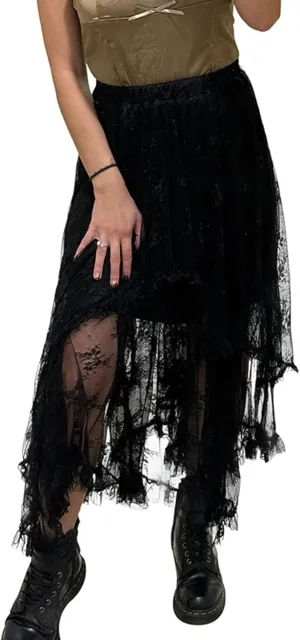 Melliflo Women Vintage Lace Long Skirts Asymmetrical Layered Hem Sexy Flowy Tiered Skirts Sheer Beach Maxi Skirt