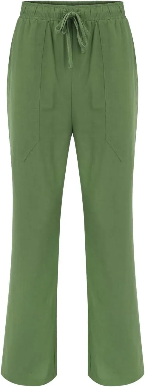 Mens 2024 Fashion Cotton and Linen Trousers Daily Lightweight Drawstring Straight Leg Pants Summer Quick Drying Combat Pants