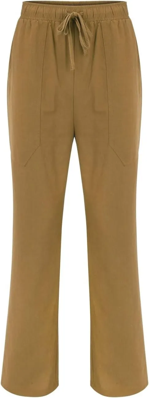 Mens 2024 Fashion Cotton and Linen Trousers Daily Lightweight Drawstring Straight Leg Pants Summer Quick Drying Combat Pants