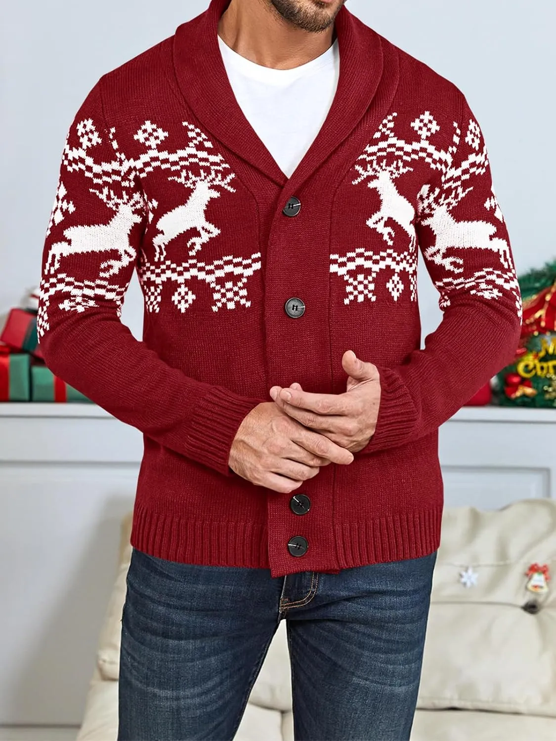 Mens Cable Knit Cardigan Sweater Shawl Collar Loose Fit Long Sleeve Casual Cardigans