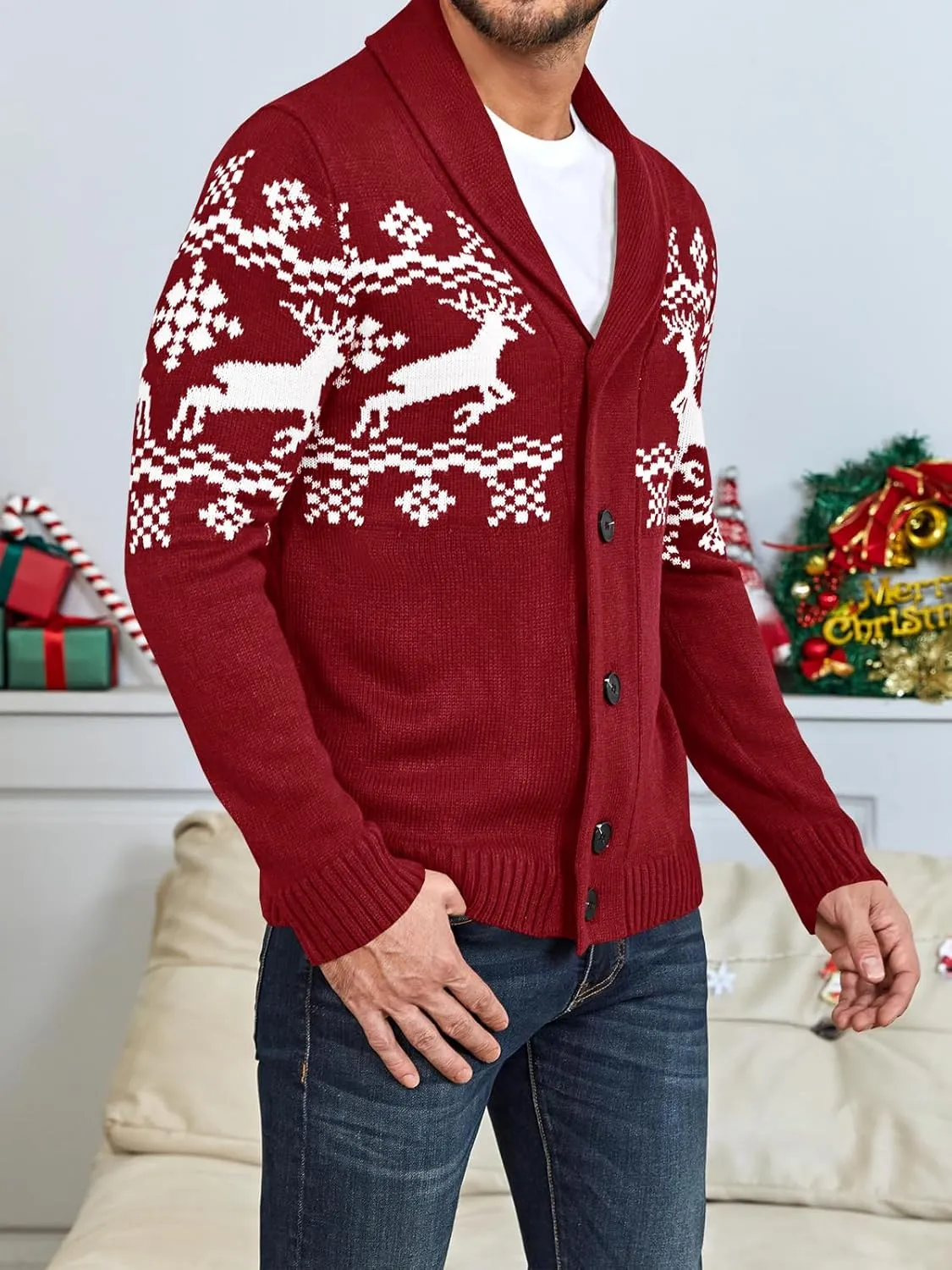 Mens Cable Knit Cardigan Sweater Shawl Collar Loose Fit Long Sleeve Casual Cardigans