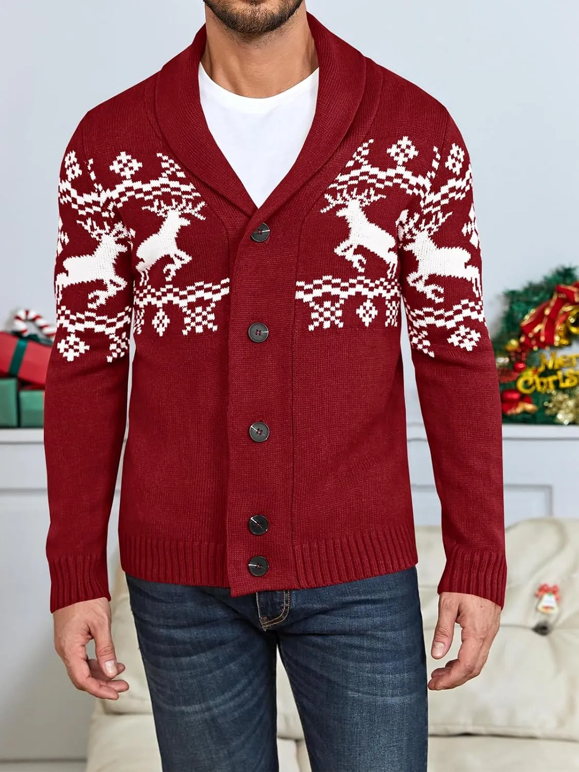 Mens Cable Knit Cardigan Sweater Shawl Collar Loose Fit Long Sleeve Casual Cardigans