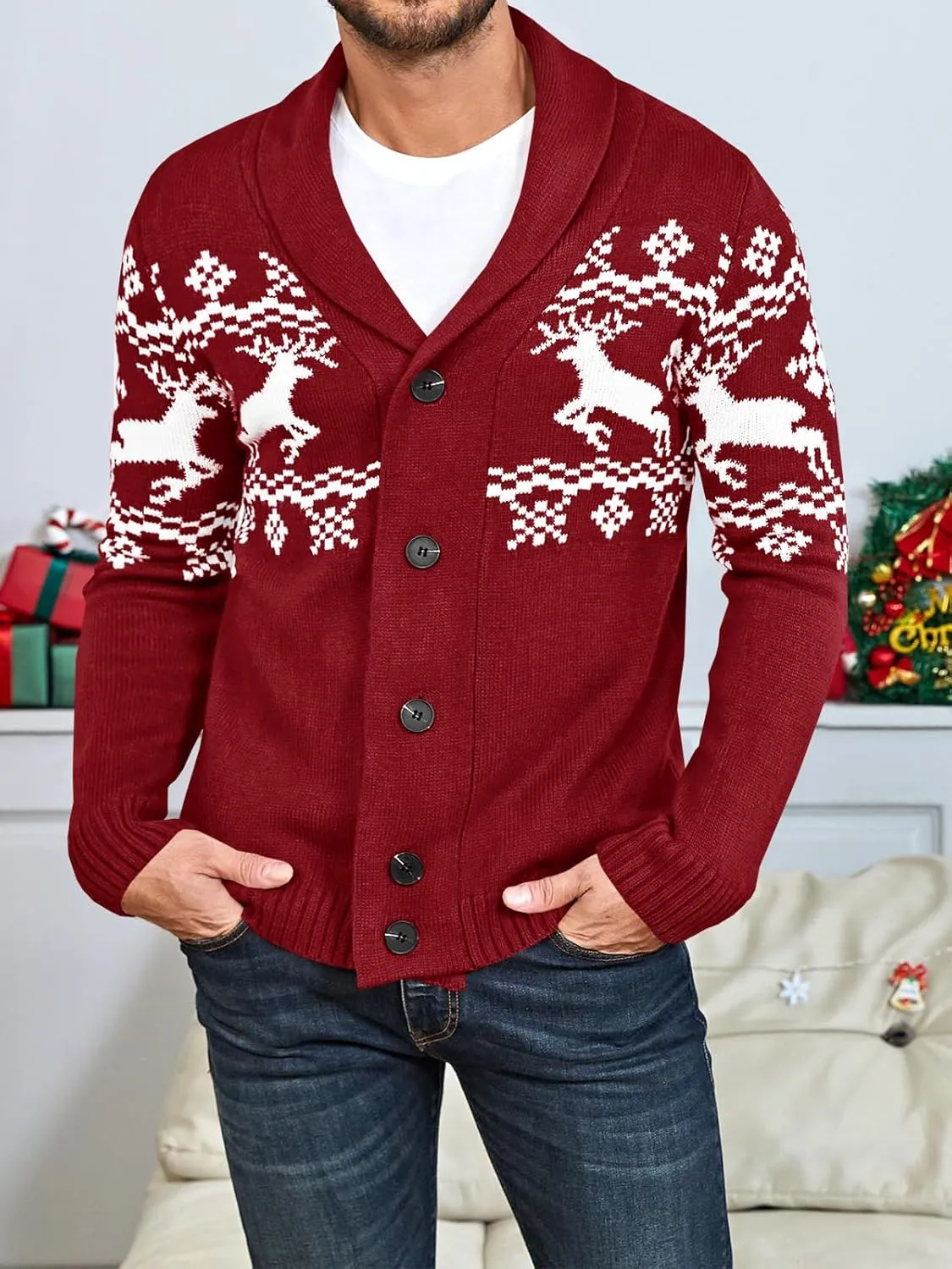 Mens Cable Knit Cardigan Sweater Shawl Collar Loose Fit Long Sleeve Casual Cardigans