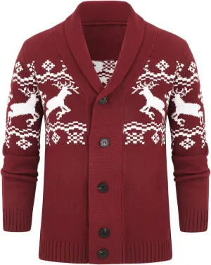 Mens Cable Knit Cardigan Sweater Shawl Collar Loose Fit Long Sleeve Casual Cardigans