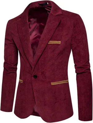 Men's Casual Corduroy Blazer Classic Fit One Button Sport Coat Fashion Notch Lapel Blazer Jacket Fall Winter Jackets