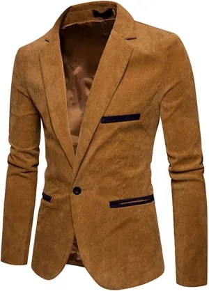Men's Casual Corduroy Blazer Classic Fit One Button Sport Coat Fashion Notch Lapel Blazer Jacket Fall Winter Jackets