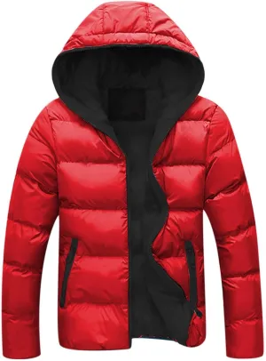 Men's Casual Hooded Full Zip Metallic Shiny Short Bomber Alternative Down Coat Lightweight Warm Windproof Puffer Jacket
