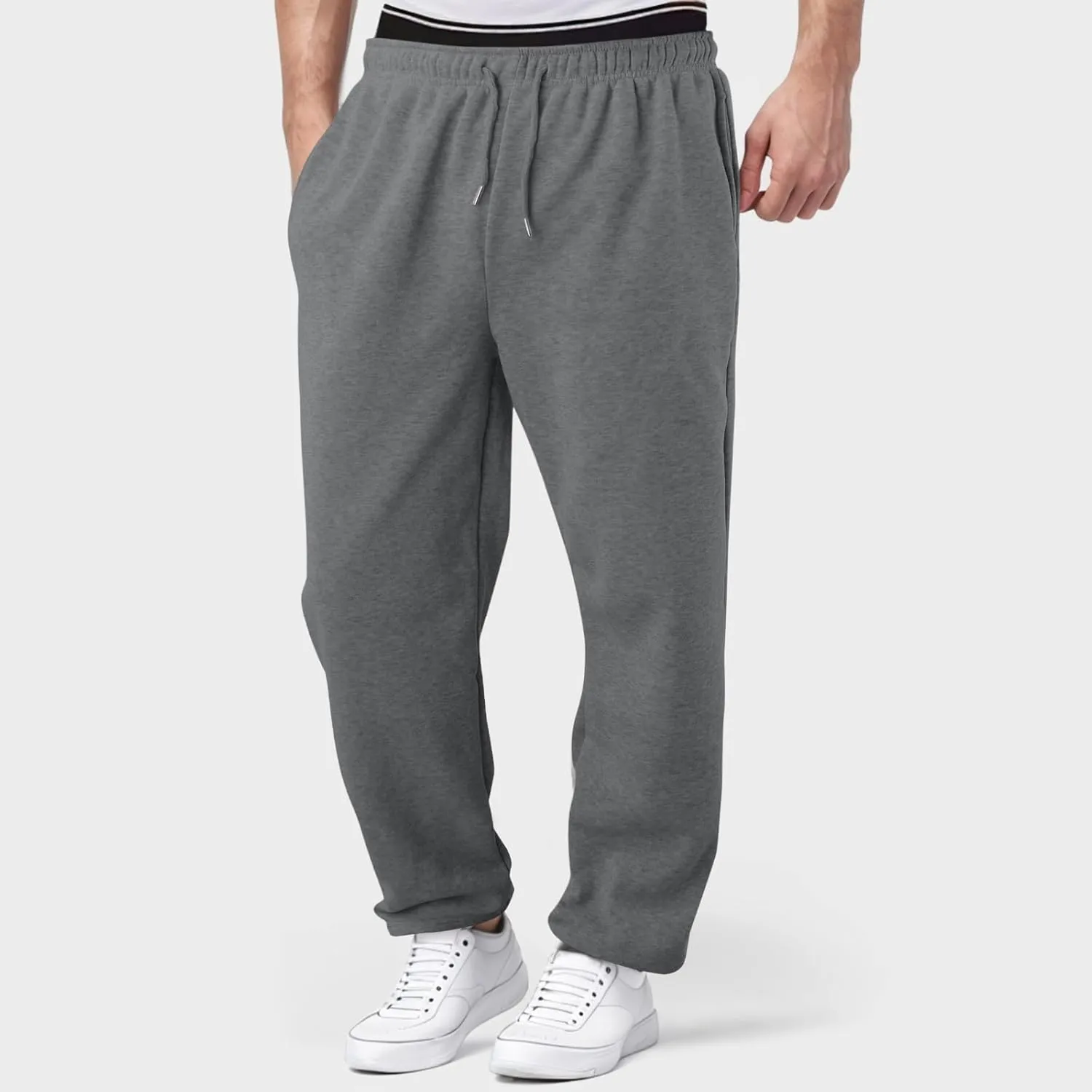 Men's Casual Pants Drawstring Lightweight Trousers Elastic Waist Yoga Lounge Pants with Pockets