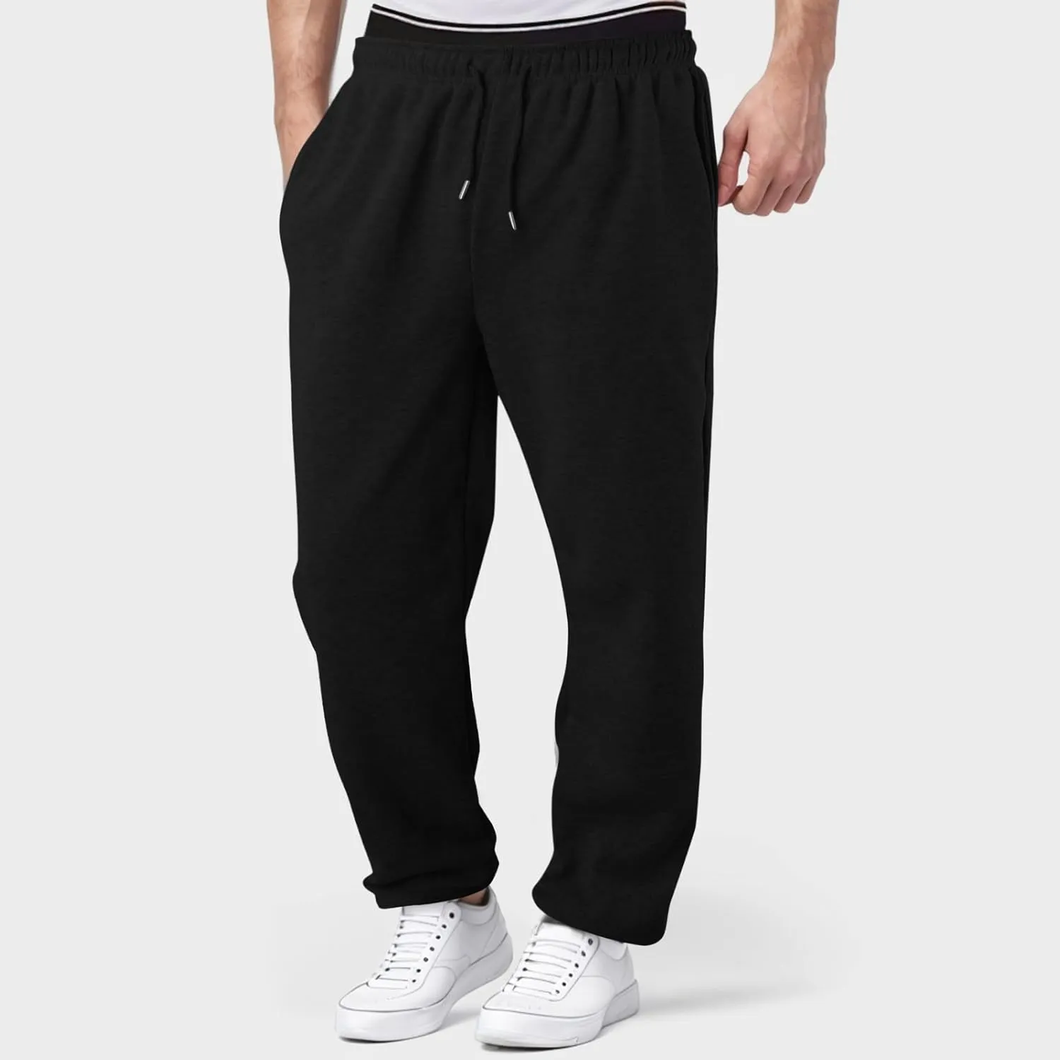 Men's Casual Pants Drawstring Lightweight Trousers Elastic Waist Yoga Lounge Pants with Pockets